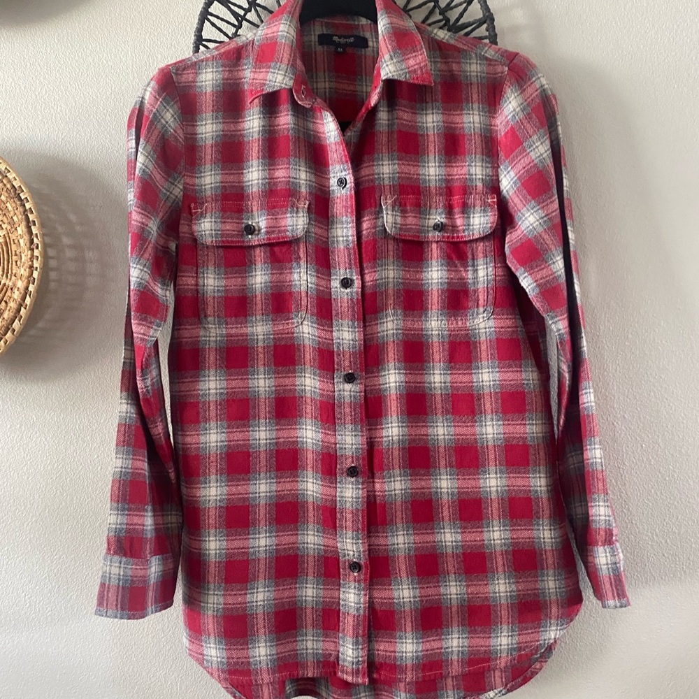 Women’s Red Plaid Flannel Shirt - Madewell Classic Button-Up XS